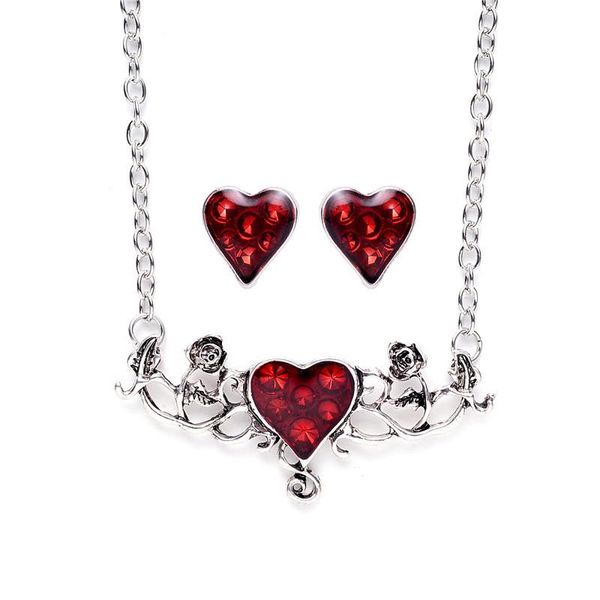 vintage heart pendant necklace earrings set for woman clavicle chain necklace enamel red heart gothic fashion jewelry, Silver
vintage heart pendant necklace earrings set for woman clavicle chain necklace enamel red heart gothic fashion jewelry, Silver