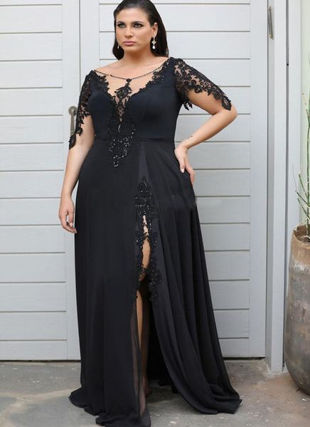 2020 lace appliqued plus size prom dresses with short sleeves side slit crew sheer neck mother of the bride dresses split evening gowns, Black;red
2020 lace appliqued plus size prom dresses with short sleeves side slit crew sheer neck mother of the bride dresses split evening gowns, Black;red