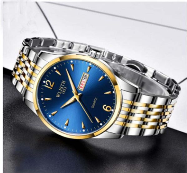 hbp new style quartz movement 41mm full fuction blue dial men watch stainless band ing, Slivery;brown