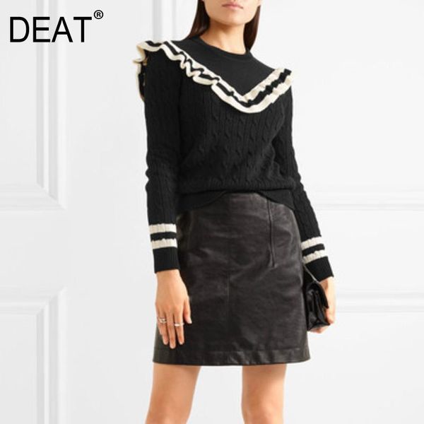 deat new autumn and winter fashion casual slim black and white contrast sweater ruffle long sleeve t-shirt women sg031, White;black
deat new autumn and winter fashion casual slim black and white contrast sweater ruffle long sleeve t-shirt women sg031, White;black