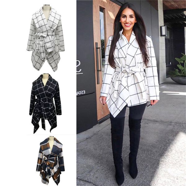 autumn / winter solid color plaid pattern woolen long sleeve women's casual style coat with belt a175, Black
autumn / winter solid color plaid pattern woolen long sleeve women's casual style coat with belt a175, Black