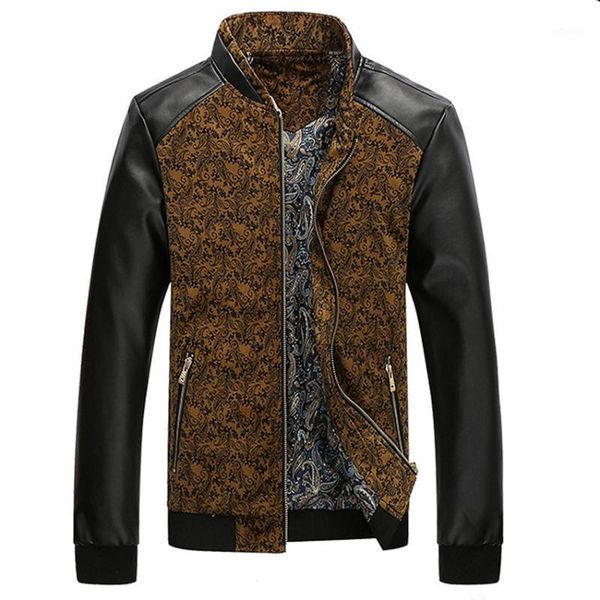 2020 pu leather patchwork men's jackets 6xl autumn fashion coats men outerwear stand collar male clothing slim fit sa3321, Black;brown
2020 pu leather patchwork men's jackets 6xl autumn fashion coats men outerwear stand collar male clothing slim fit sa3321, Black;brown