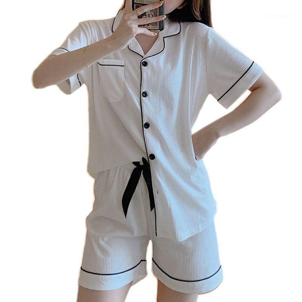 women summer short sleeve pajamas set ribbed knit notch lapel button down sleepwear sweet bowknot loose home loungewear1, Black;red
women summer short sleeve pajamas set ribbed knit notch lapel button down sleepwear sweet bowknot loose home loungewear1, Black;red