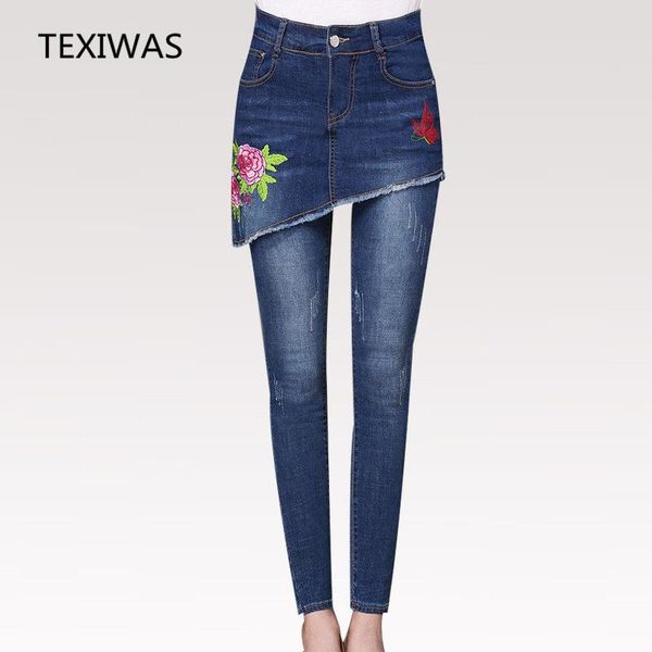 women's jeans texiwas 2021 autumn women embroidered denim irregular skirt pants fashion fake two pieces of cowboy pencil long, Blue
women's jeans texiwas 2021 autumn women embroidered denim irregular skirt pants fashion fake two pieces of cowboy pencil long, Blue