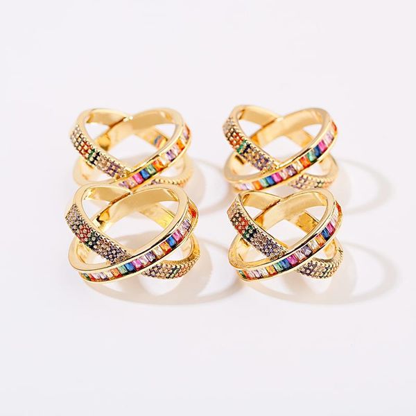 fashion cross shape gold rings women rainbow micro pave cz rings wedding engagement ring femme for party gift, Golden;silver
fashion cross shape gold rings women rainbow micro pave cz rings wedding engagement ring femme for party gift, Golden;silver