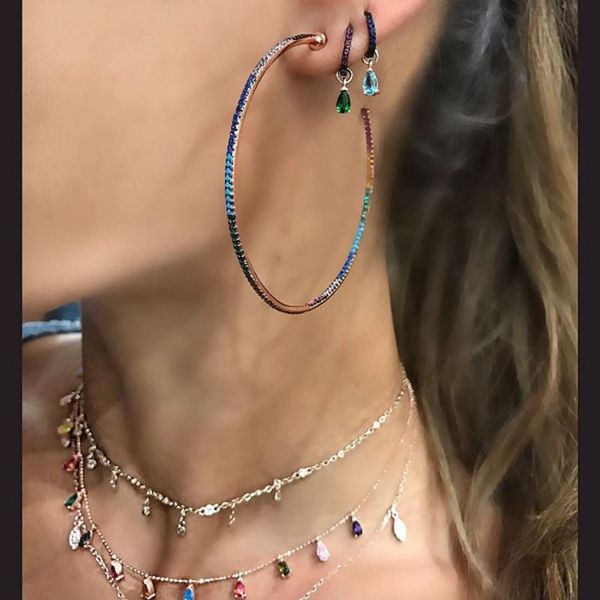 charm rose gold color 45mm colorful cz hoop multi stone romantic chic gorgeous women ladies rainbow earring, Golden
charm rose gold color 45mm colorful cz hoop multi stone romantic chic gorgeous women ladies rainbow earring, Golden