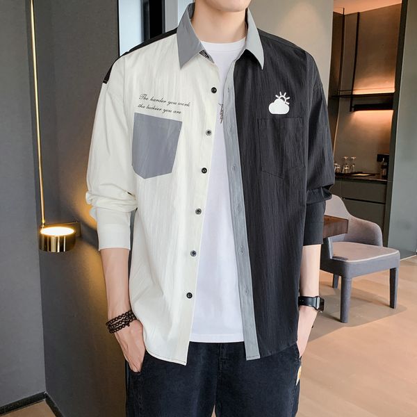 2021 brand spring autumn long sleeves new collar korea style shirt for men's patchwork harajuku clothing 2ooo, White;black
2021 brand spring autumn long sleeves new collar korea style shirt for men's patchwork harajuku clothing 2ooo, White;black