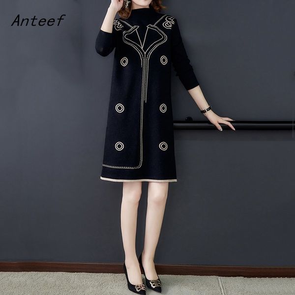 long sleeve plus size knitted vintage women causal loose mini autumn winter sweater dress elegant clothes ladies dresses 201125, Black;gray
long sleeve plus size knitted vintage women causal loose mini autumn winter sweater dress elegant clothes ladies dresses 201125, Black;gray