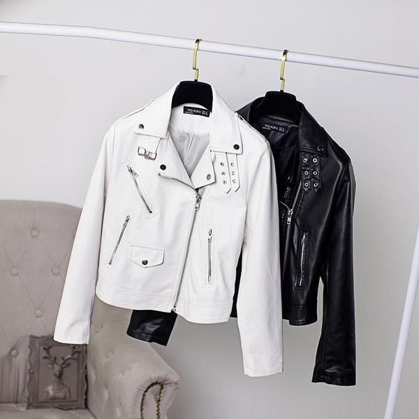 women's leather & faux motorcycle jacket women spring autumn short coat turn-down collar zipper ladies' jackets, Black
women's leather & faux motorcycle jacket women spring autumn short coat turn-down collar zipper ladies' jackets, Black