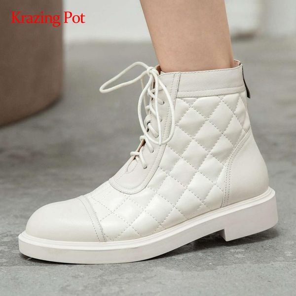 krazing pot short boots genuine leather gingham preppy round toe thick med heel zipper young lady ankle boots l81, Black
krazing pot short boots genuine leather gingham preppy round toe thick med heel zipper young lady ankle boots l81, Black