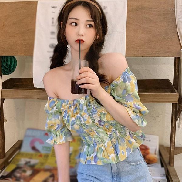 2020 women's print square collar short puff sleeve blouse retro elastic high waist chiffon shirts1, White
2020 women's print square collar short puff sleeve blouse retro elastic high waist chiffon shirts1, White