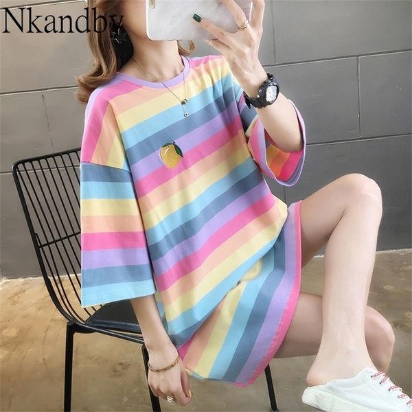 nkandby large size rainbow stripe tshirt women summer casual loose embroidery short sleeve oversize cotton long t-shirt 201028, White
nkandby large size rainbow stripe tshirt women summer casual loose embroidery short sleeve oversize cotton long t-shirt 201028, White
