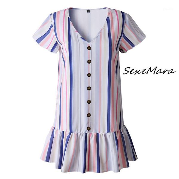 2019 summer striped vintage v-neck mini dress casual single breasted ruffles women dress1, Black;gray
2019 summer striped vintage v-neck mini dress casual single breasted ruffles women dress1, Black;gray