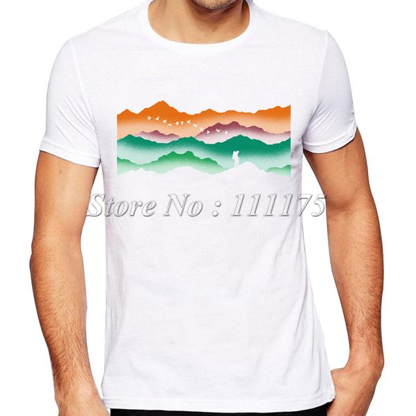новые моды красочные mountain printed t-shirt мужская summer прохладный дизайн tops пользовательские hipster тройники спорта с капюшоном hoo