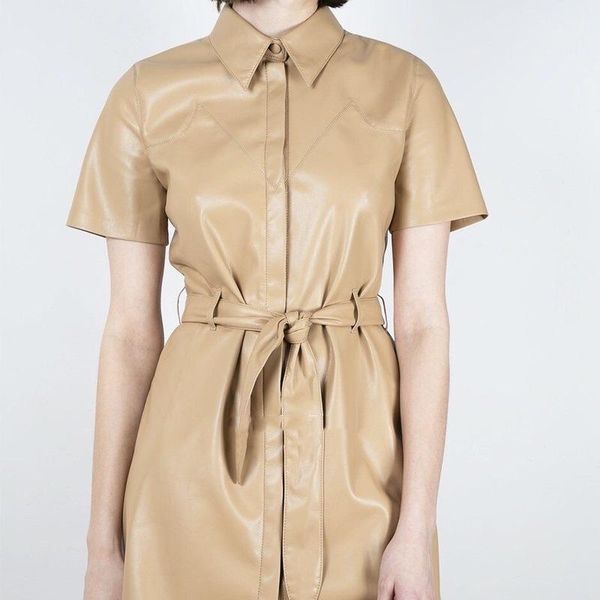 lady leather 2020 new soft vegan leather belt two color color dress with short sleeves1, Black
lady leather 2020 new soft vegan leather belt two color color dress with short sleeves1, Black