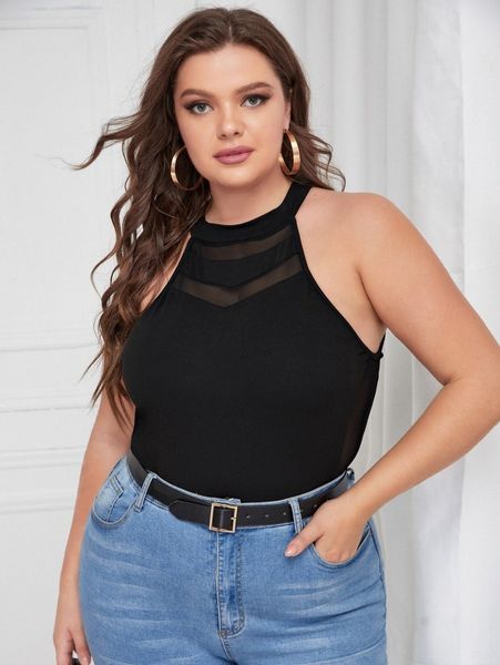 plus mesh insert halter 04nx#, Black
plus mesh insert halter 04nx#, Black