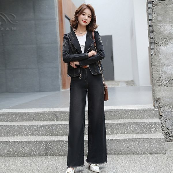 hl1az denim suit new for women and diamond spring coat short coatwide leg pants short coat 2020 autumn slim slim wide-leg pants internet, Gray
hl1az denim suit new for women and diamond spring coat short coatwide leg pants short coat 2020 autumn slim slim wide-leg pants internet, Gray