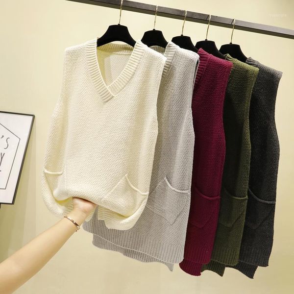 2021 women autumn winter solid knitted vests lady pocket sleeveless v-neck gillets female loose casual slim sweater waistcoat g71, Black;white
2021 women autumn winter solid knitted vests lady pocket sleeveless v-neck gillets female loose casual slim sweater waistcoat g71, Black;white