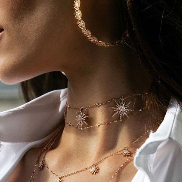 cz paved 3pcs north star choker double chain necklace for women fashion gorgeous modern jewelry gold silver color layer chokers, Golden;silver
cz paved 3pcs north star choker double chain necklace for women fashion gorgeous modern jewelry gold silver color layer chokers, Golden;silver