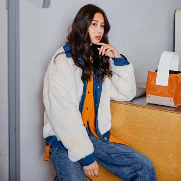 women's fur & faux winter fashion coat fake jacket denim patchwork warm outwear long sleeve casual slim l1661, Black
women's fur & faux winter fashion coat fake jacket denim patchwork warm outwear long sleeve casual slim l1661, Black