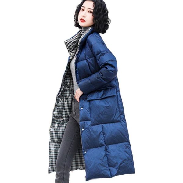 women double sided wear long down jacket plus size 5xl winter stand collar white duck down coat thicken warm parkas snow outwear, Black
women double sided wear long down jacket plus size 5xl winter stand collar white duck down coat thicken warm parkas snow outwear, Black