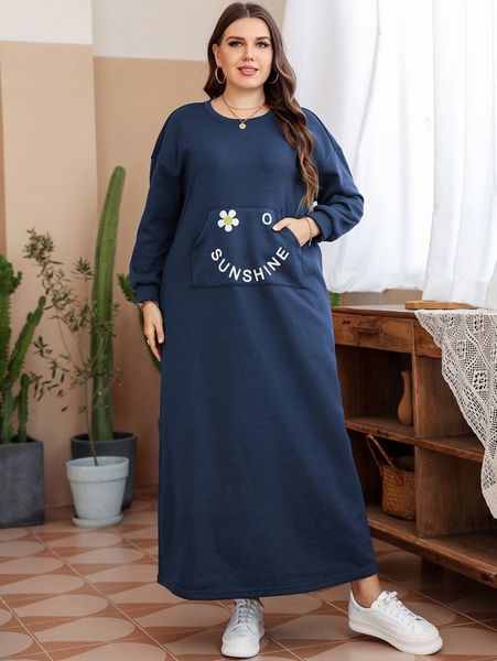 plus letter graphic sweatshirt dress 28kx#, Black