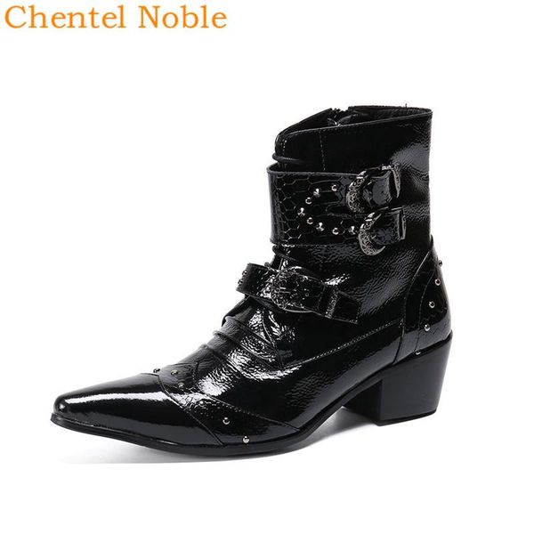 chentel leather ankle three buckle boots men pointed toe zipper shoes men booties shoes with rivets med heel black color
chentel leather ankle three buckle boots men pointed toe zipper shoes men booties shoes with rivets med heel black color
