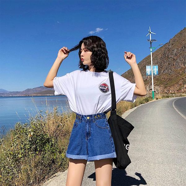 beach style womens shorts denim high waist short denim wide legs street black blue 2021 summer new beige gd765, White;black
beach style womens shorts denim high waist short denim wide legs street black blue 2021 summer new beige gd765, White;black