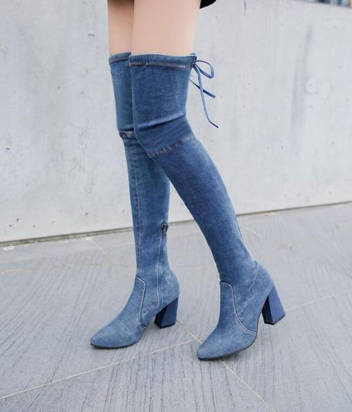 autumn winter women's over the knee boots pointed thick with side zipper boots high heels denim over knee1, Black
autumn winter women's over the knee boots pointed thick with side zipper boots high heels denim over knee1, Black