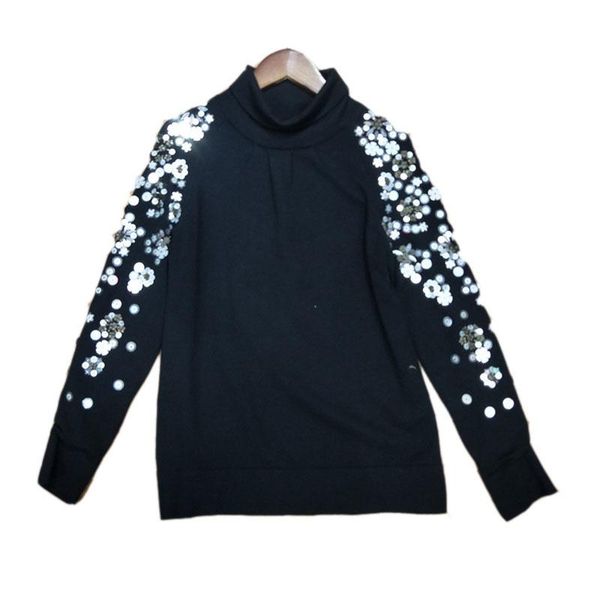 fashion wool blend sleeve pin bead sequins autumn winter black turtleneck sweater, White;black
fashion wool blend sleeve pin bead sequins autumn winter black turtleneck sweater, White;black