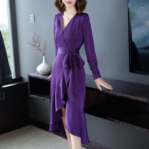 elegant temperament purple dress women's 2021 autumn slim dress female mid-length long-sleeve v-neck wrap vestidos ladies q3881, Black;gray
elegant temperament purple dress women's 2021 autumn slim dress female mid-length long-sleeve v-neck wrap vestidos ladies q3881, Black;gray