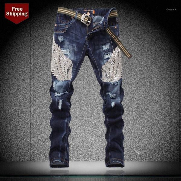 30-38 fashion men's clothing embroidery jeans blue colorant match eagle hole jeans slim straight skinny pants singer costumes1
30-38 fashion men's clothing embroidery jeans blue colorant match eagle hole jeans slim straight skinny pants singer costumes1