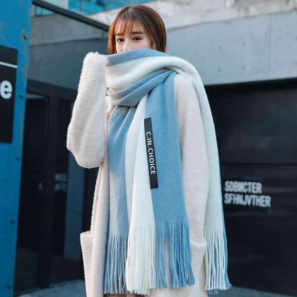 scarves fashionable women's autumn and winter thickened warm foulard femme blended long striped scarf, Blue;gray
scarves fashionable women's autumn and winter thickened warm foulard femme blended long striped scarf, Blue;gray