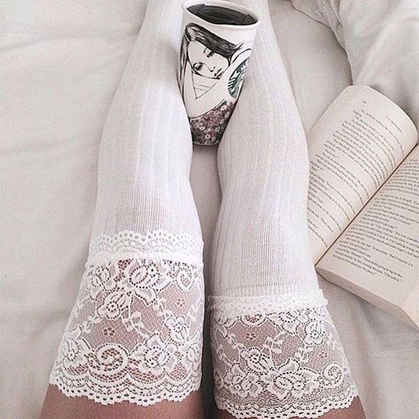 women girl student lace thigh-highs over knee long warm cotton stockings, Black;white
women girl student lace thigh-highs over knee long warm cotton stockings, Black;white