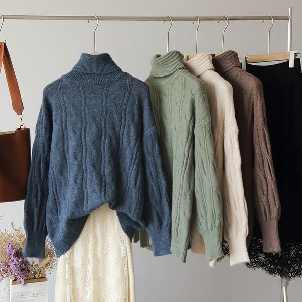autumn and winter new knitted sweater college style women's solid color high neck loose long-sleeved pullover sweater h1211, White;black
autumn and winter new knitted sweater college style women's solid color high neck loose long-sleeved pullover sweater h1211, White;black