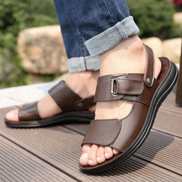 comfortable dual-use beach sandals men shoes summer solid genuine leather slip-on shoes men sandals platform sandalias hombre #ps5q, Black 
comfortable dual-use beach sandals men shoes summer solid genuine leather slip-on shoes men sandals platform sandalias hombre #ps5q, Black