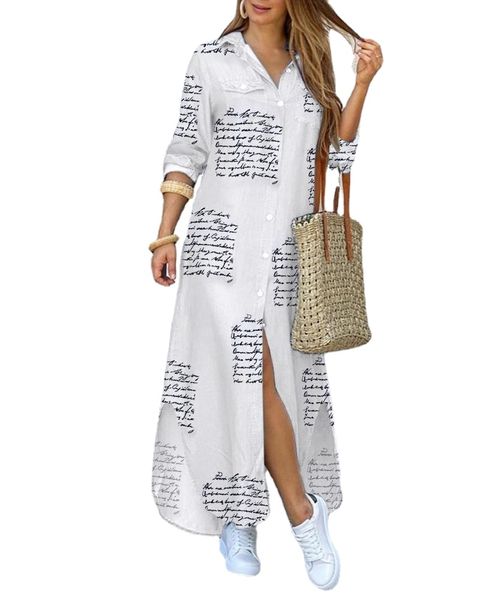 women's long print dress 2022 spring/summer new fashion single breasted shirt dress, Black;gray
women's long print dress 2022 spring/summer new fashion single breasted shirt dress, Black;gray