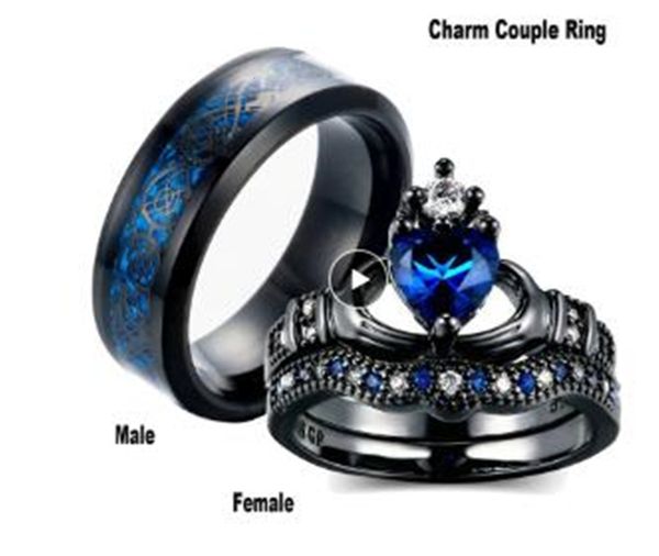 designer charm couple ring stainless steel black men's ring blue zircon women's ring sets valentine's day wedding bands size, Golden;silver
designer charm couple ring stainless steel black men's ring blue zircon women's ring sets valentine's day wedding bands size, Golden;silver