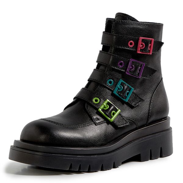 mixed colors genuine leather women's ladies boots platform belt buckles ankle boots thick bottom zipper botas autumn winter shoe, Black
mixed colors genuine leather women's ladies boots platform belt buckles ankle boots thick bottom zipper botas autumn winter shoe, Black
