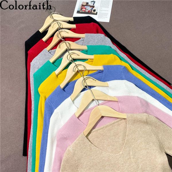 colorfaith new 2020 autumn winter women's sweaters pullover v-neck minimalist slim bottoming pink solid multi colors sw1053, White;black 
colorfaith new 2020 autumn winter women's sweaters pullover v-neck minimalist slim bottoming pink solid multi colors sw1053, White;black