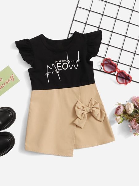 baby cartoon & slogan graphic bow ruffle sleeve asymmetrical hem dress she, Red;yellow
baby cartoon & slogan graphic bow ruffle sleeve asymmetrical hem dress she, Red;yellow