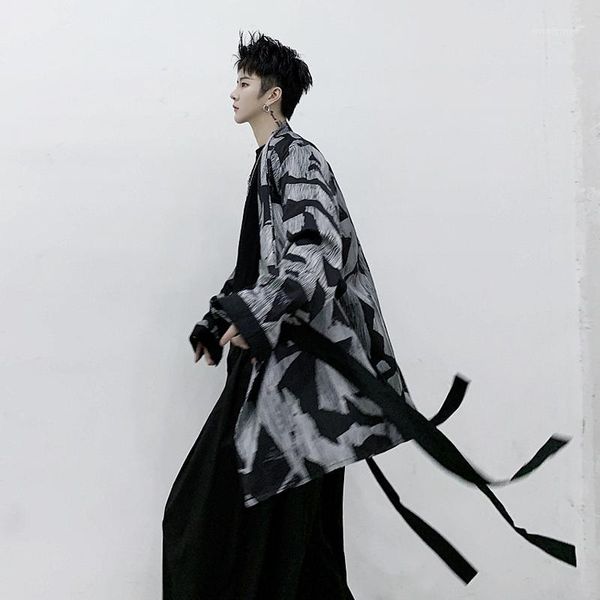 men's casual shirts 2021 spring personality dark irregular geometric color block small jacquard loose shirt fashion ribbon stage costum, White;black
men's casual shirts 2021 spring personality dark irregular geometric color block small jacquard loose shirt fashion ribbon stage costum, White;black