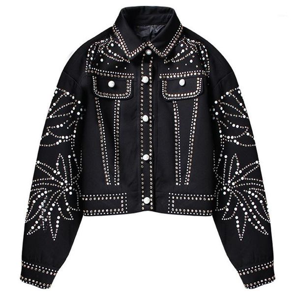 women denim jacket punk style diamonds decoration short slim jeans jacket coat1, Black;brown
women denim jacket punk style diamonds decoration short slim jeans jacket coat1, Black;brown