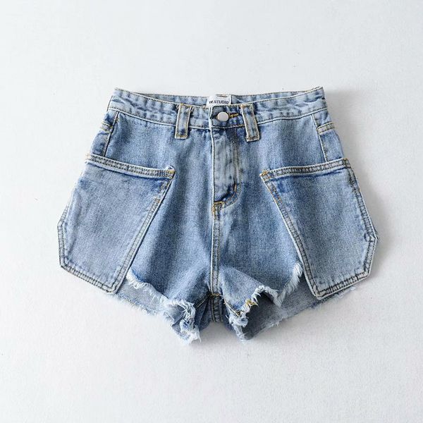 summer fashion temperament women's wear wash denim high waist large pocket short, Blue
summer fashion temperament women's wear wash denim high waist large pocket short, Blue