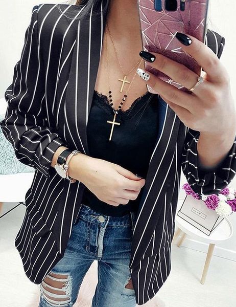 2018 women new fashion blazers long sleeve slim blazers for women plus size striped suit coats black white xxl1, White;black
2018 women new fashion blazers long sleeve slim blazers for women plus size striped suit coats black white xxl1, White;black