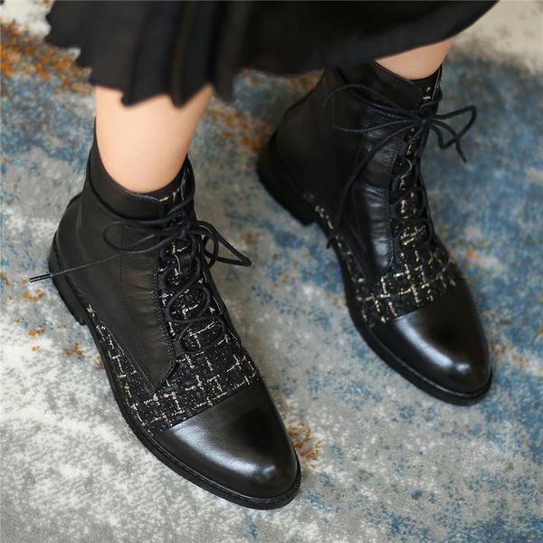 boots fall winter black splicing leather flat matin ankle round toe lace-up high tube women shoes short plush botines mujer heel
boots fall winter black splicing leather flat matin ankle round toe lace-up high tube women shoes short plush botines mujer heel