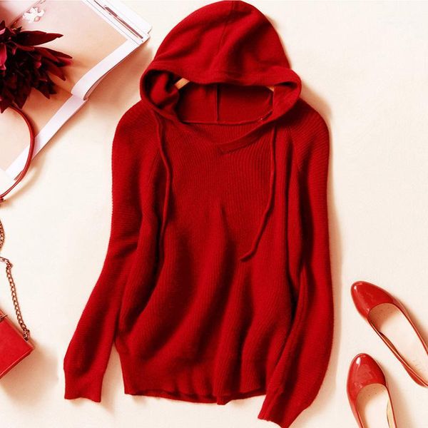 women's sweaters simple european and american autumn winter pink hooded solid cashmere sweater for women burgundy high street pullovers, White;black
women's sweaters simple european and american autumn winter pink hooded solid cashmere sweater for women burgundy high street pullovers, White;black