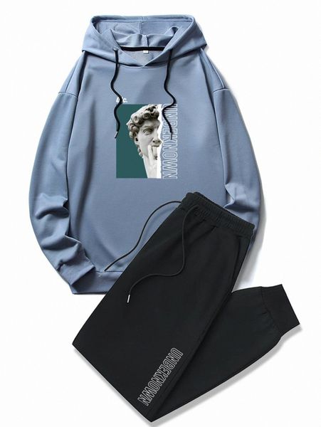 men letter and figure graphic drawstring hoodie & sweatpants 59ux#, Gray
men letter and figure graphic drawstring hoodie & sweatpants 59ux#, Gray