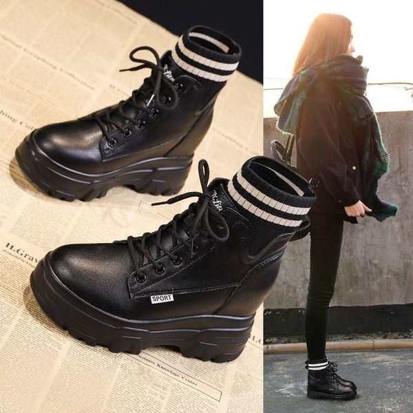 women's shoes increased in autumn and winter 2020 thin british style boots thick-soled wild plus velvet short, Black
women's shoes increased in autumn and winter 2020 thin british style boots thick-soled wild plus velvet short, Black