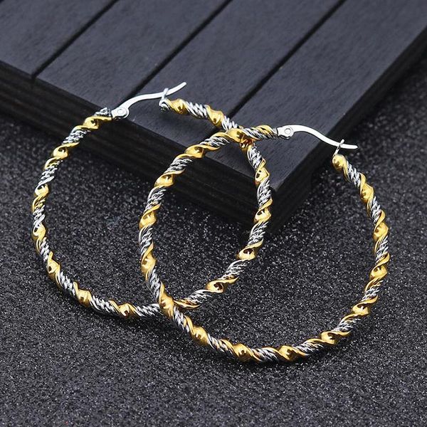 50mm round circle titanium steel double color twist statement big hoop loop earrings for women fashion party jewelry accessories, Golden;silver
50mm round circle titanium steel double color twist statement big hoop loop earrings for women fashion party jewelry accessories, Golden;silver